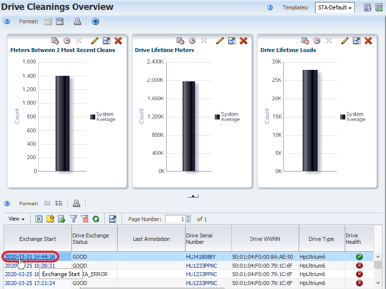 Active link for Drive Serial Number being selected.