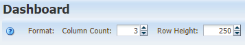 Column Count and Row Height fields on the dashboard screen