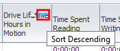 Dismounts with Errors column with Sort Descending noted