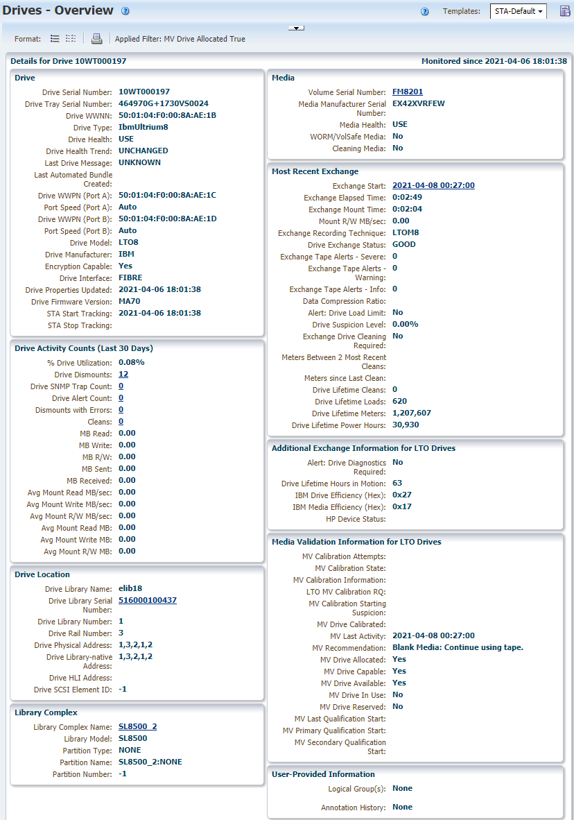 Example Drives Overview details page for LTO