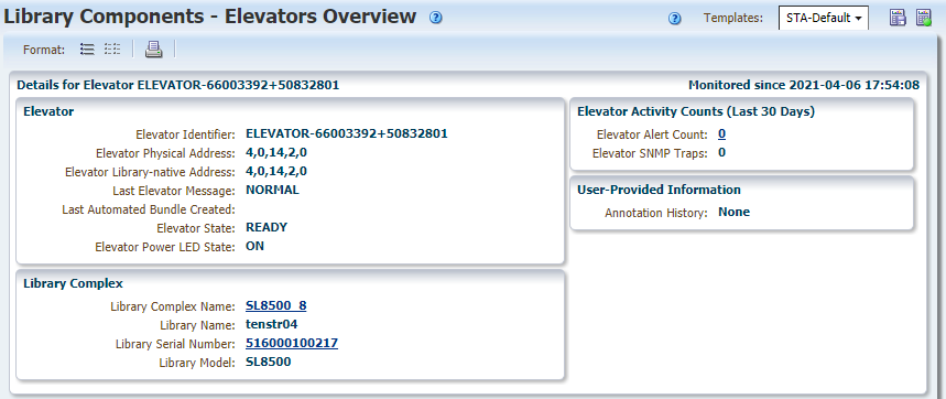 Example of the Elevators Overview details page