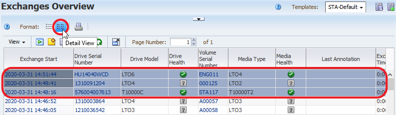 Table with three rows selected.