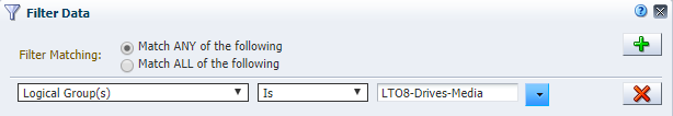 Example Filter Data dialog with IS operator.