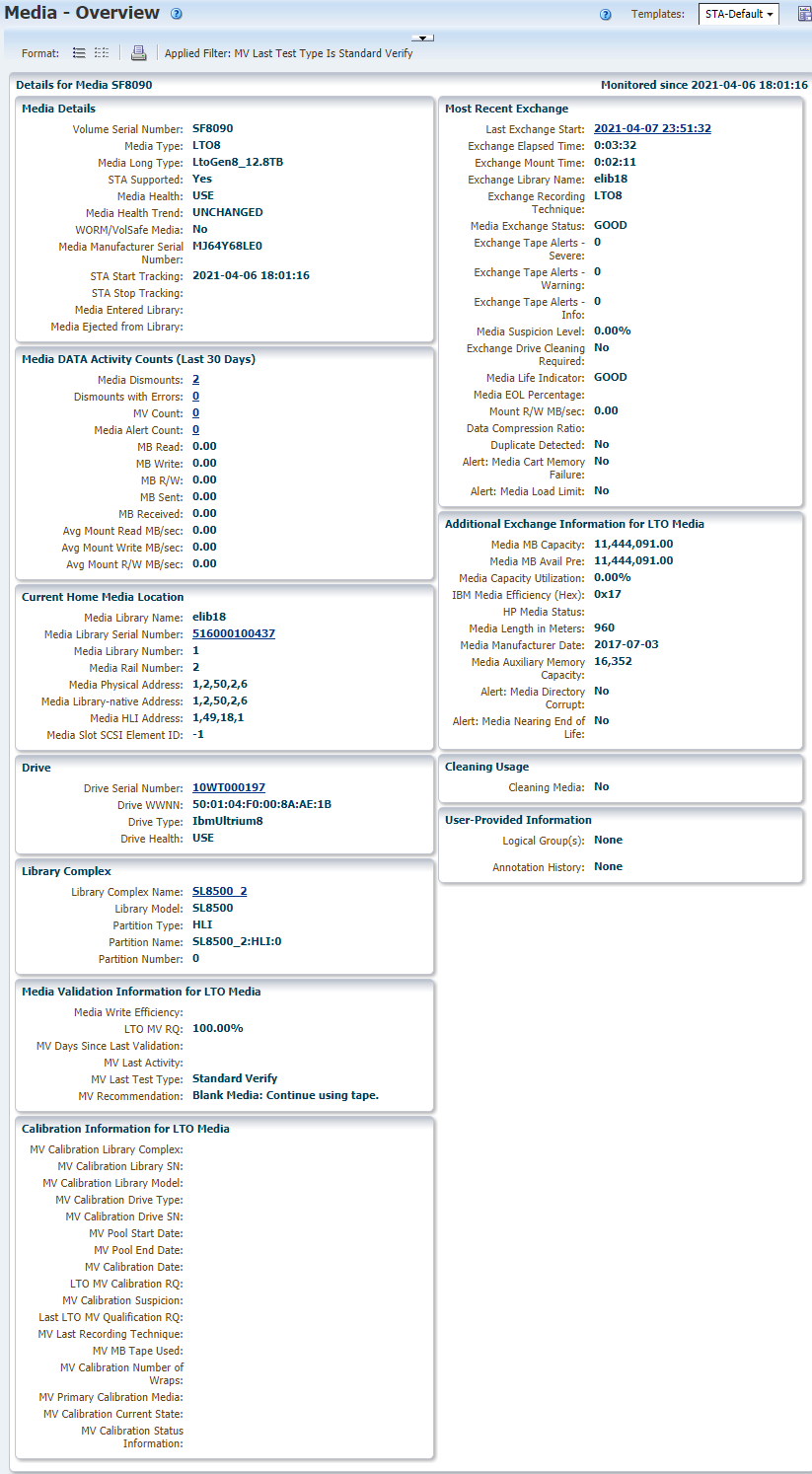 Example of the Media Overview details page for LTO media