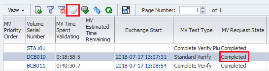 Table with Completed state noted and grayed out Cancel icon