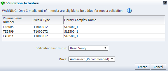 Sample Validation Activities dialog with WARNING.