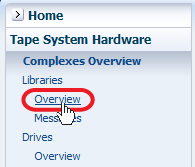 Tape System Hardware menu with Overview selected.