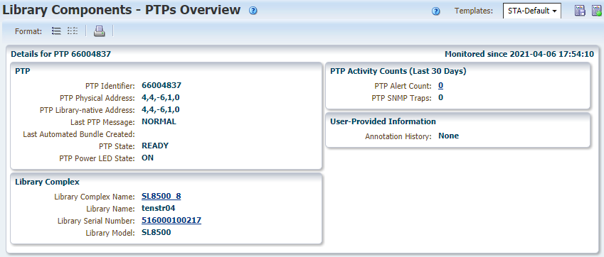 Example of the PTP Overview details page