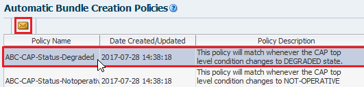 Auto Bundle Policies with row selected and Email icon noted