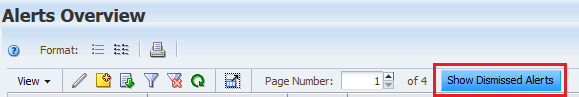 Alerts Overview page with Show Dismissed Alerts button noted
