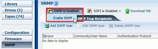 SL150 interface showing how to enable SNMP