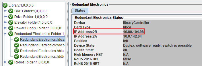 SLC screen showing the Redundant Electronics IP address