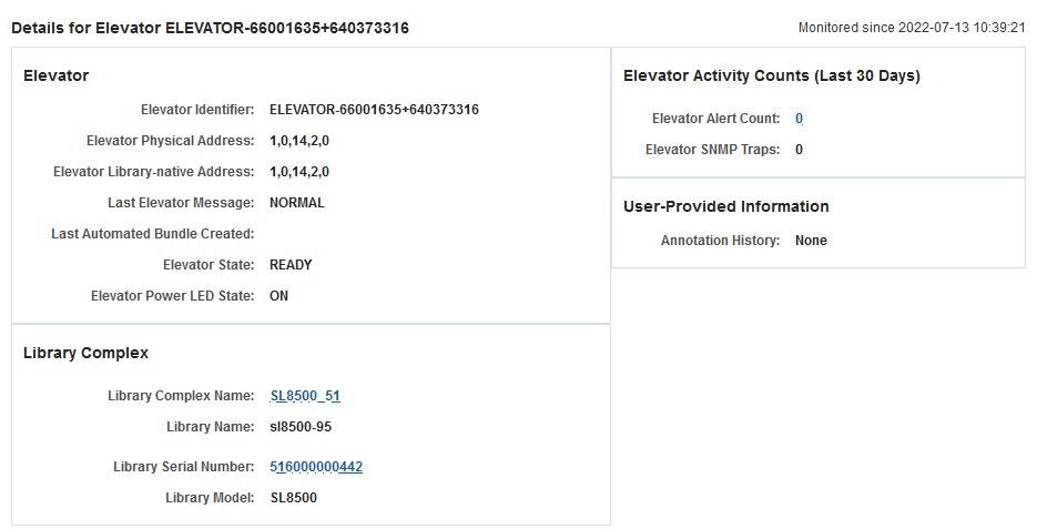 Example of the Elevators Overview details page Example of the Elevators Overview details page