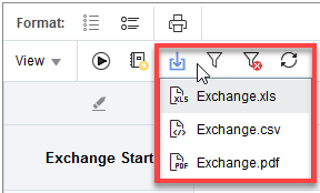 Table toolbar with Export drop-down noted.