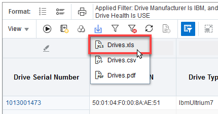 Table toolbar with Export drop-down noted.