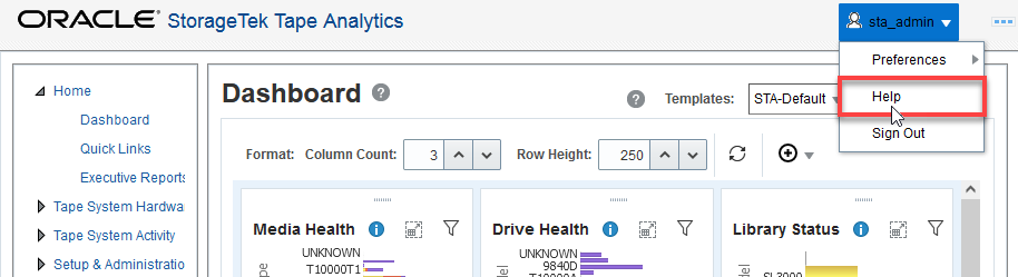 Main toolbar with help link noted.