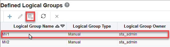 Defined Logical Groups with row selected, refresh icon noted