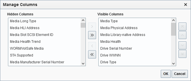 Sample Manage Columns dialog.