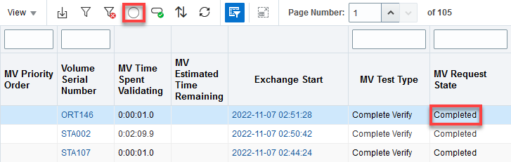 Table with Completed state noted and grayed out Cancel icon