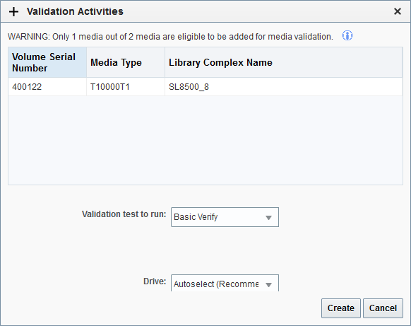 Sample Validation Activities dialog with WARNING.