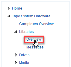 Tape System Hardware menu with Overview selected.