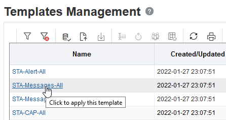 Sample Templates Management page with link being clicked.