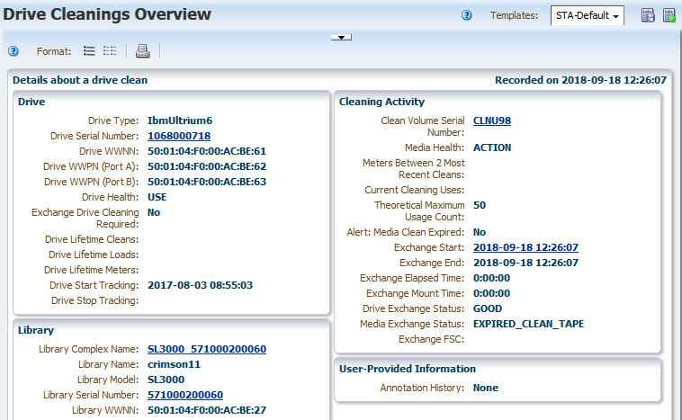 Example of the Drive Cleanings Overview details page Example of the Drive Cleanings Overview details page