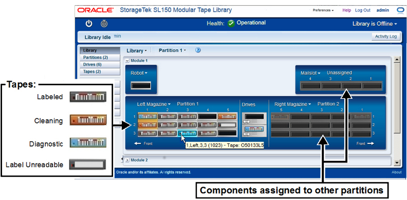 Screenshot of library page highlighting tape types