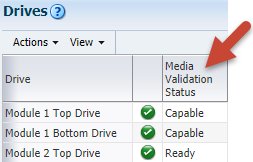 Drives table showing Media Validation Status column.