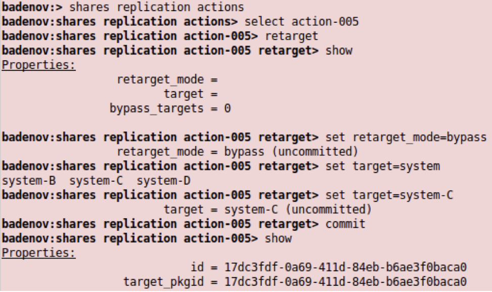 Image of setting the target to be the bypass target in the CLI