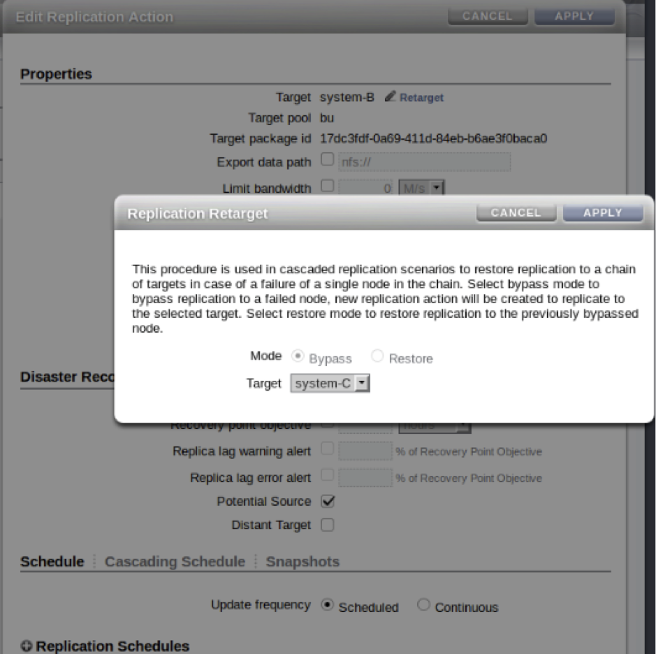 Image of selecting the target from the drop-down list to be the bypass target in the BUI