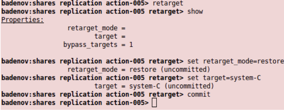 Image of the restore procedure in the CLI