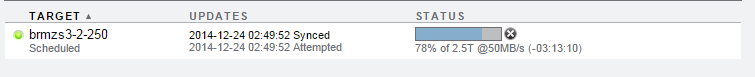 Screen shot showing the status of a replication update