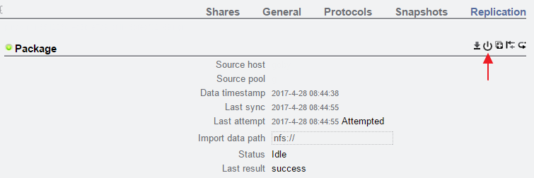 Figure showing power button location for disabling replication package updates.