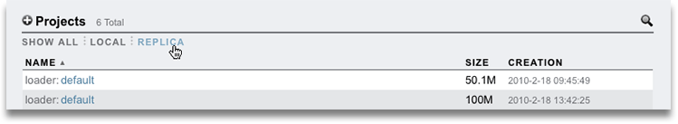 Replication packages displayed under Replica tab