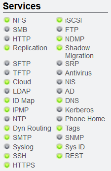 Services dashboard