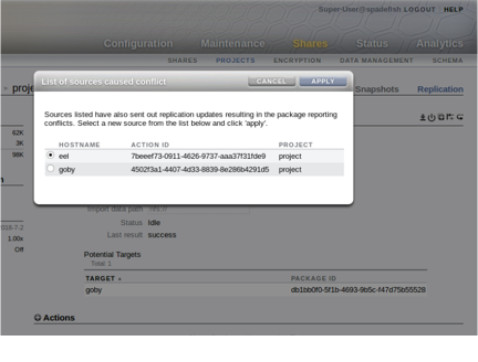 Image of replication conflict resolution dialog box in the BUI (target)