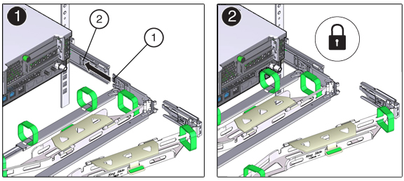 Graphic showing inserting the right side of the cable management arm