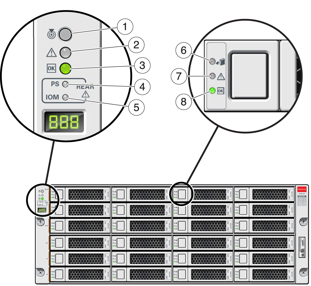 Graphic showing the drive enclosure and drive LEDs Graphic showing the drive enclosure and drive LEDs
