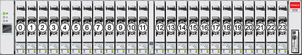 Graphic showing the Oracle Storage Drive Enclosure DE2-24P drive numbers