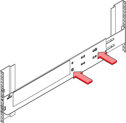 Graphic showing location of the two locking screws on the rail