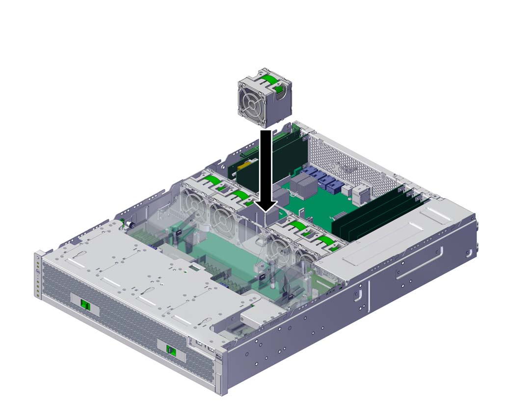 The illustration shows installing the fan module.