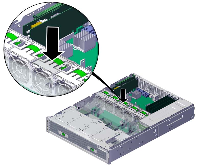 The illustration shows removing the fan module.