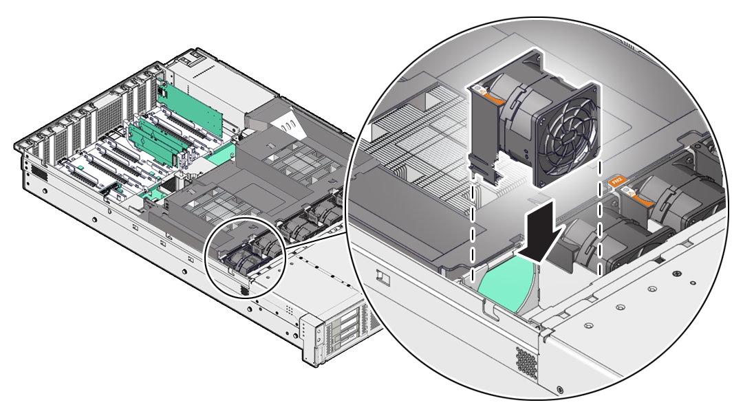 Figure showing how to install a fan module.