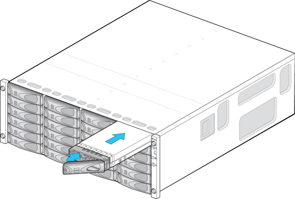 Graphic showing how to install a horizontal disk drive