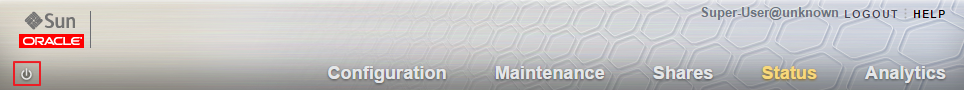 Selecting power icon in BUI view