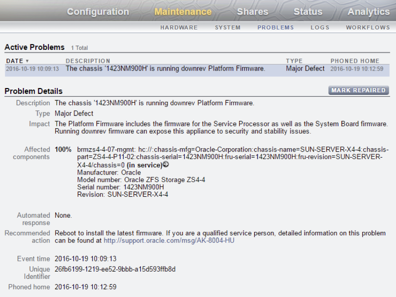 Image showing downrev platform firmware alert