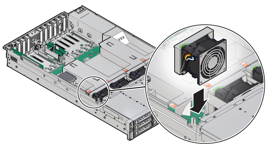 Figure showing how to install a fan module.