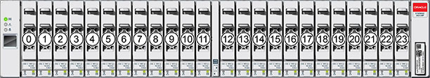 Graphic showing the Oracle Storage Drive Enclosure DE2-24P drive numbers Graphic showing the Oracle Storage Drive Enclosure DE2-24P drive numbers
