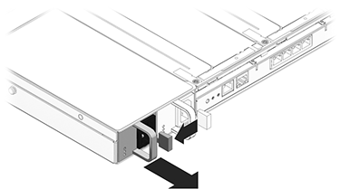 Graphic showing how to remove a Sun ZFS Storage 7x20 controller power supply